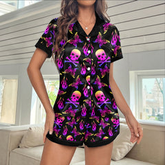 Chic and stylish women's pajama set with unique design prints and statement sleeves, Soft and luxurious fabrics make this pajama set perfect for bedtime or lounging at home.