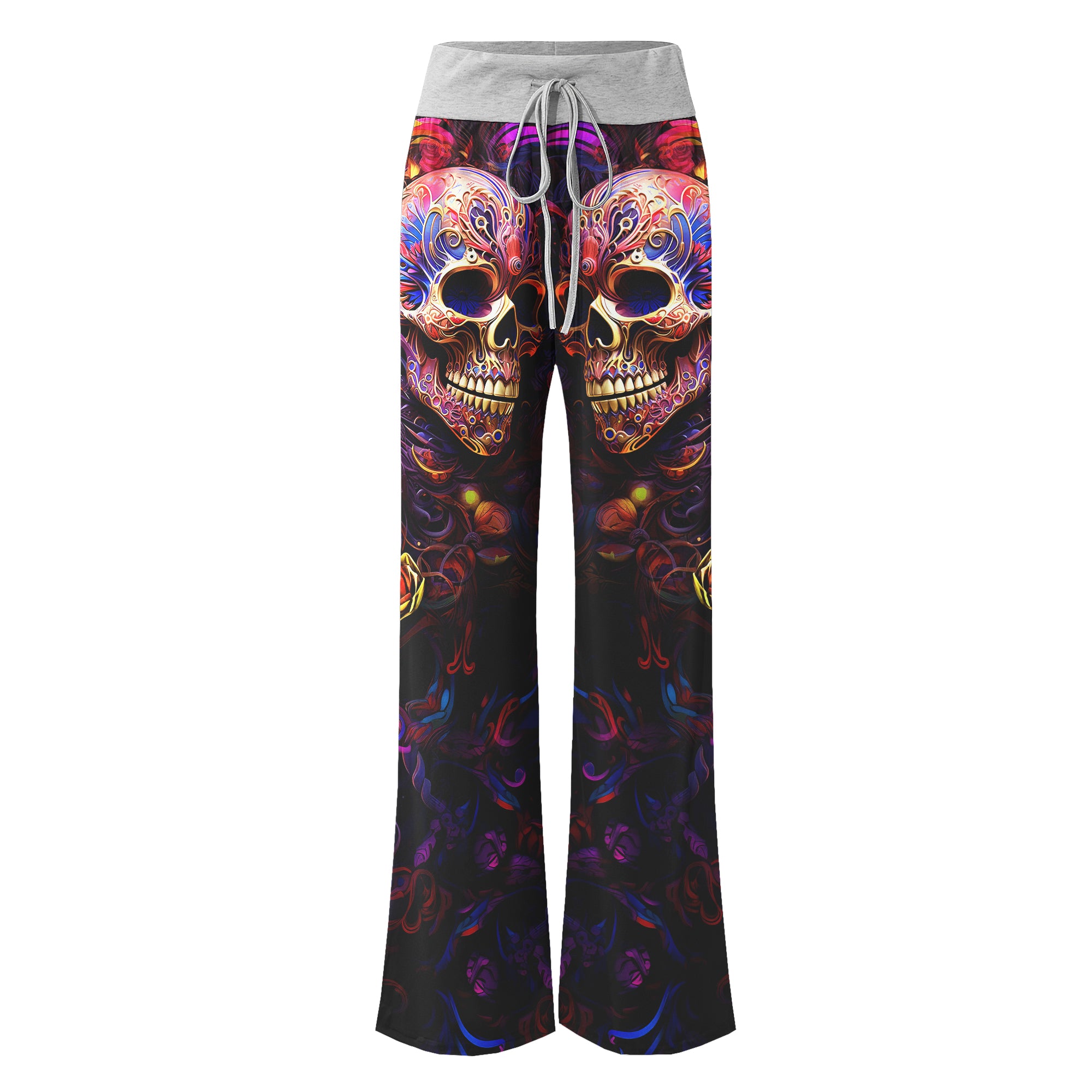 Skull Abstract Floral Art Women's High-waisted Wide Leg Pants | Wonder Skull