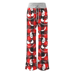 Red Black Christmas Check Board Theme Women's High-waisted Wide Leg Pants | Wonder Skull