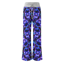 Violet Neon Skull Butterfly Women's High-waisted Wide Leg Pants | Wonder Skull