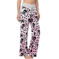 Pink Baby Skull Women's High-waisted Wide Leg Pants | Wonder Skull