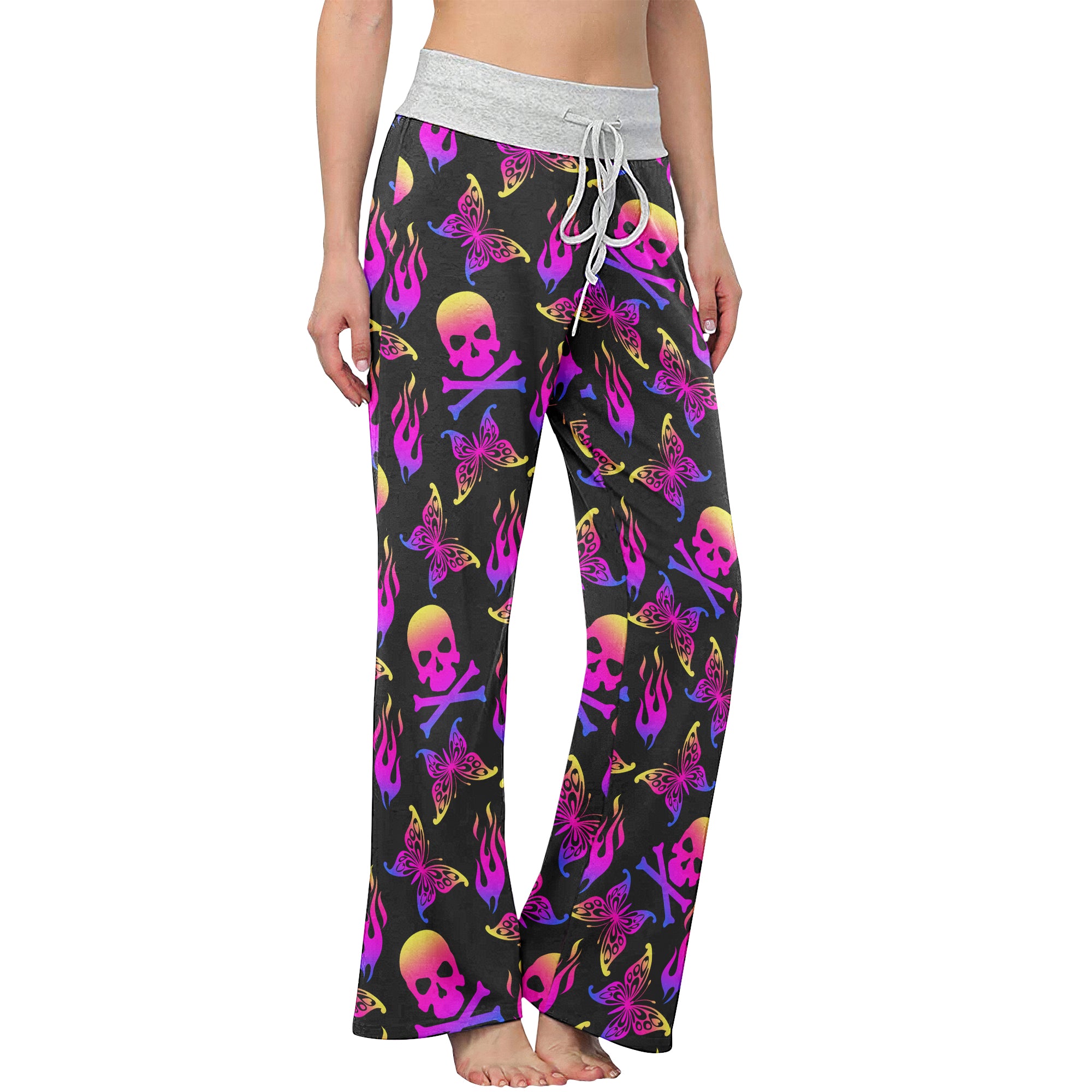 Purple Skull Butterfly Women's High-waisted Wide Leg Pants | Wonder Skull