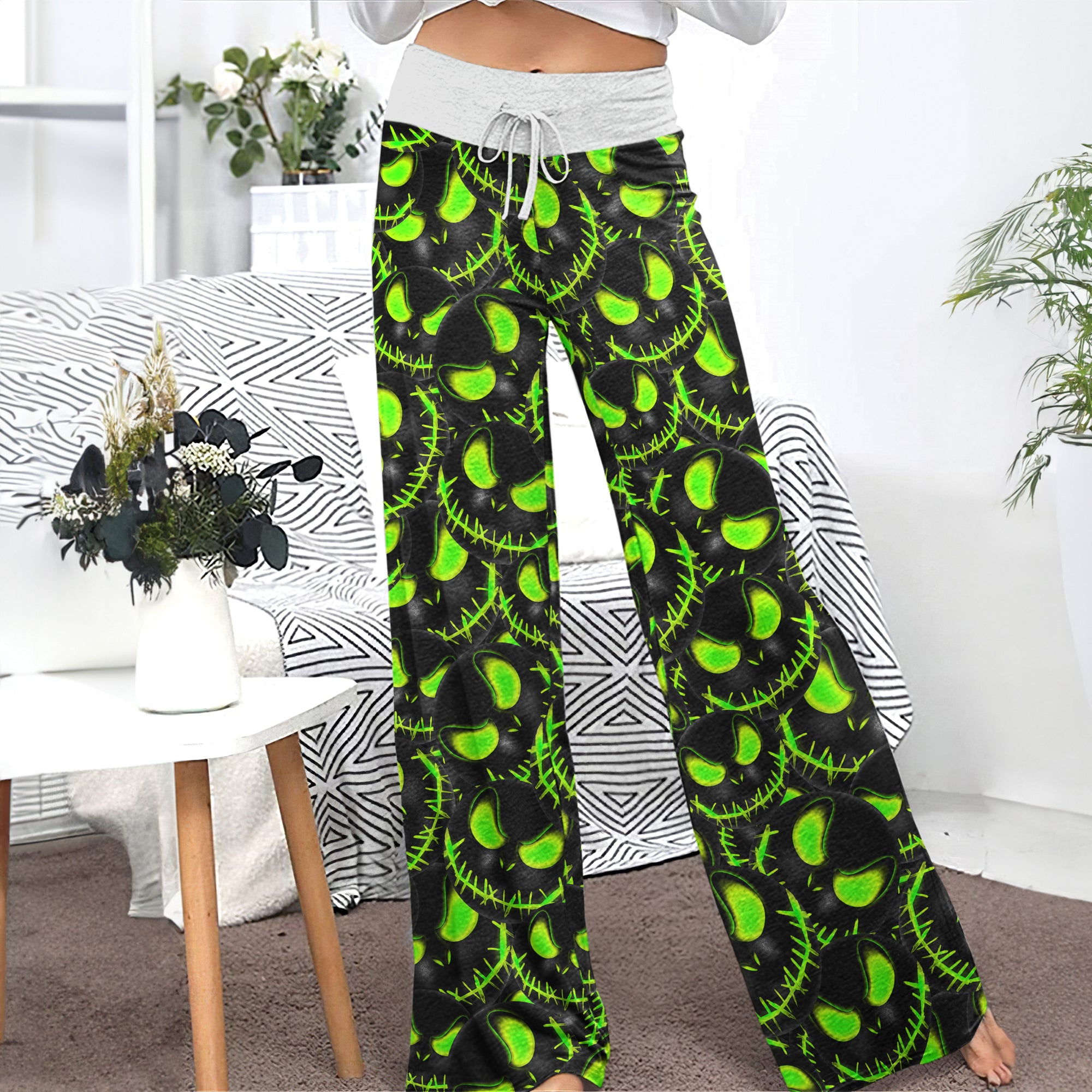 Green Face Scary Nightmare Women's High-waisted Wide Leg Pants | Wonder Skull