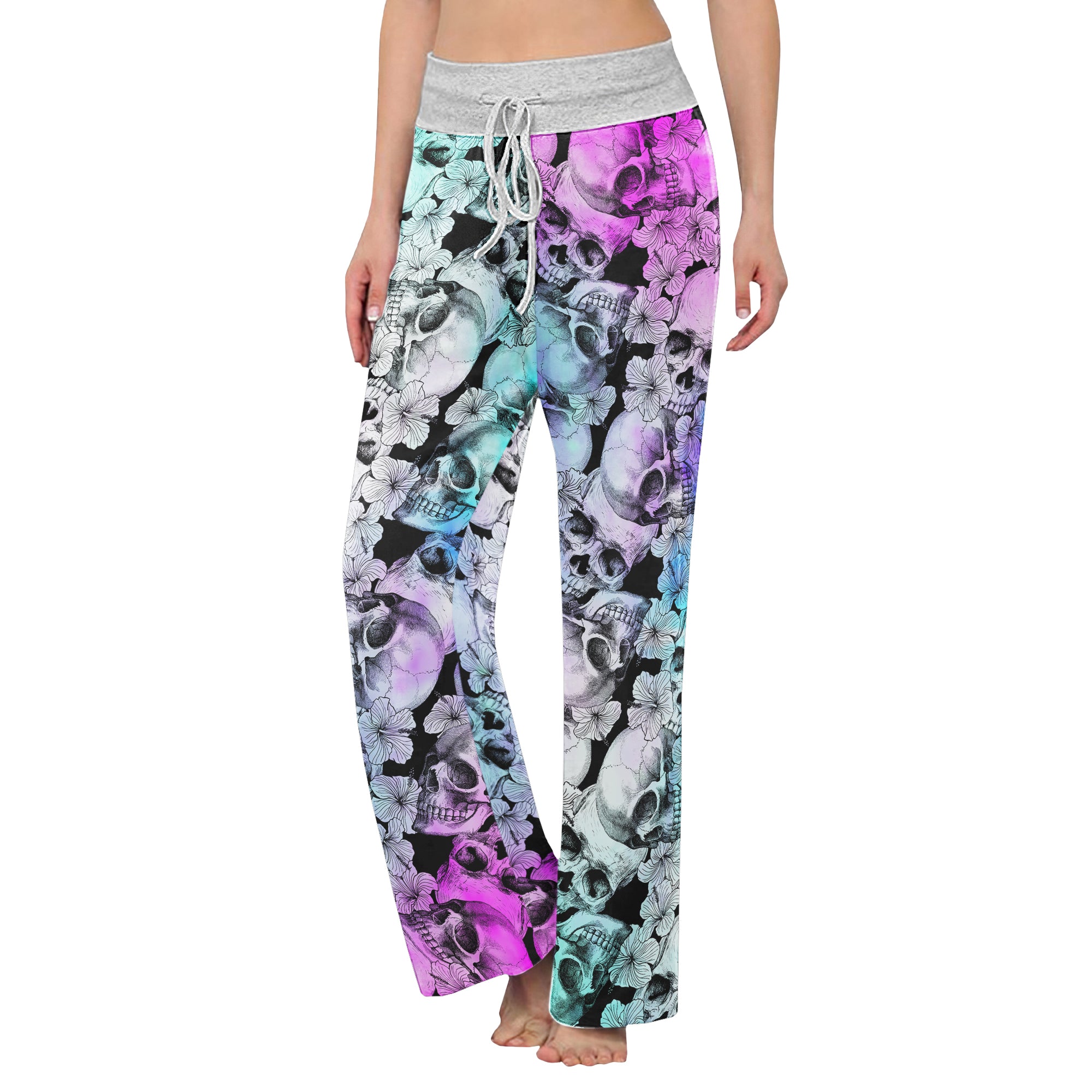 Blue Violet Gradient Skull Women's High-waisted Wide Leg Pants | Wonder Skull