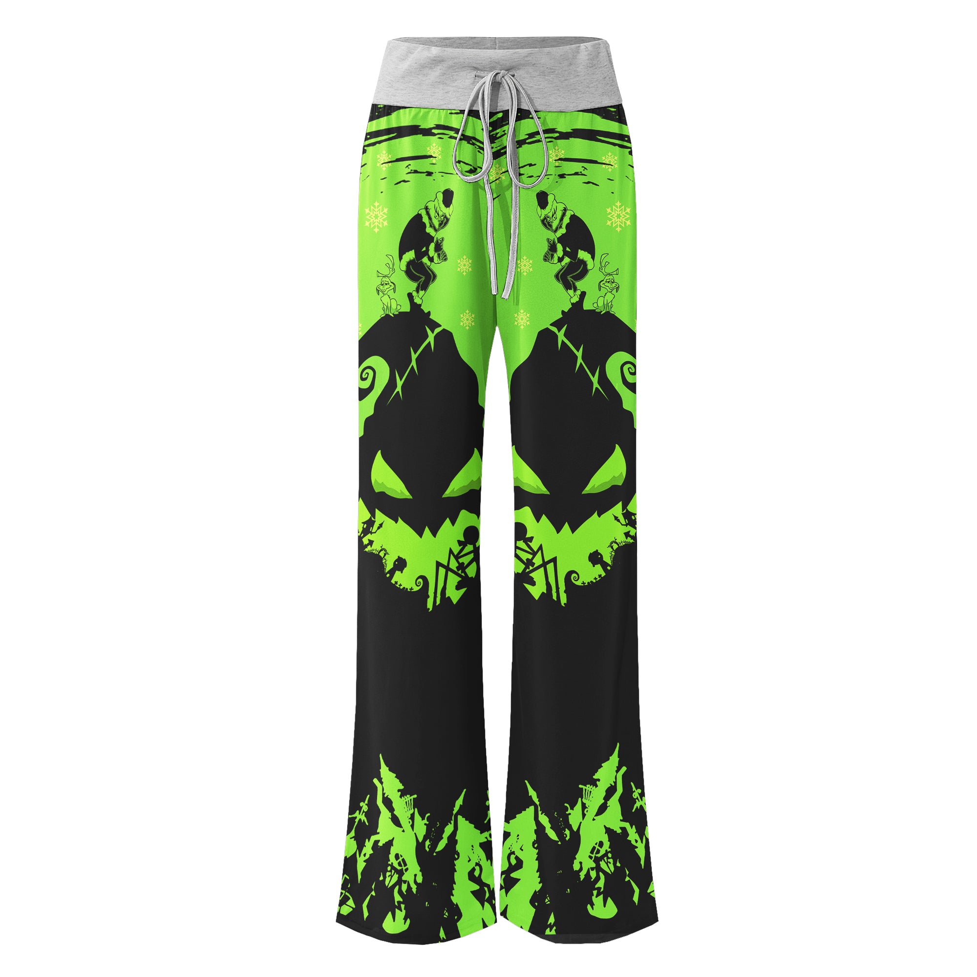 Green Black Christmas Theme Women's High-waisted Wide Leg Pants | Wonder Skull