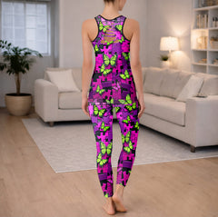 Acid Butterfly Skull Pattern Tanktop and Leggings
