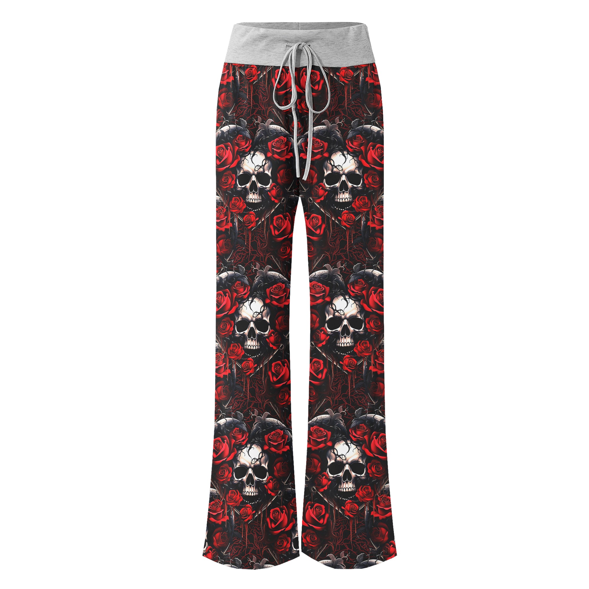 Heart Skull Rose Gothic Women's High-waisted Wide Leg Pants | Wonder Skull
