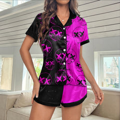 Neon Skull Art Women's Pajama Sets Top Sleeve & Short Bottom