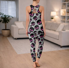 Pink Glitch Skulls Pattern Tanktop and Leggings