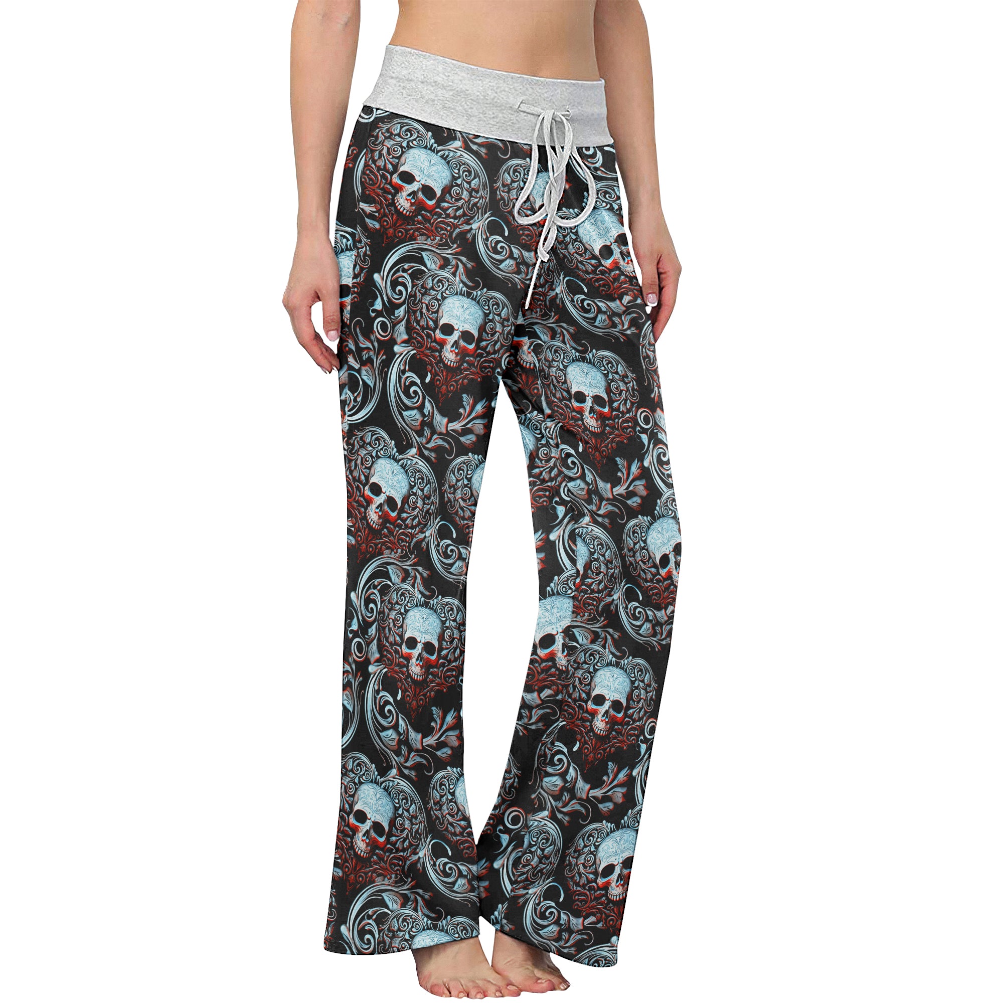 Skull Ornament Gothic Women's High-waisted Wide Leg Pants | Wonder Skull