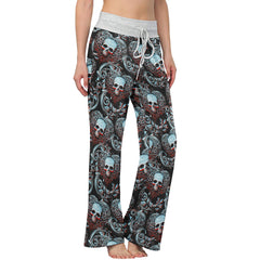 Skull Ornament Gothic Women's High-waisted Wide Leg Pants | Wonder Skull
