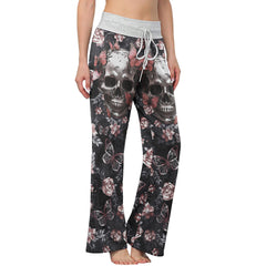 Skull Abstract Butterfly Gothic Women's High-waisted Wide Leg Pants | Wonder Skull