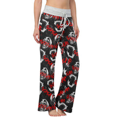 Black Skull Scream Pattern Women's High-waisted Wide Leg Pants | Wonder Skull