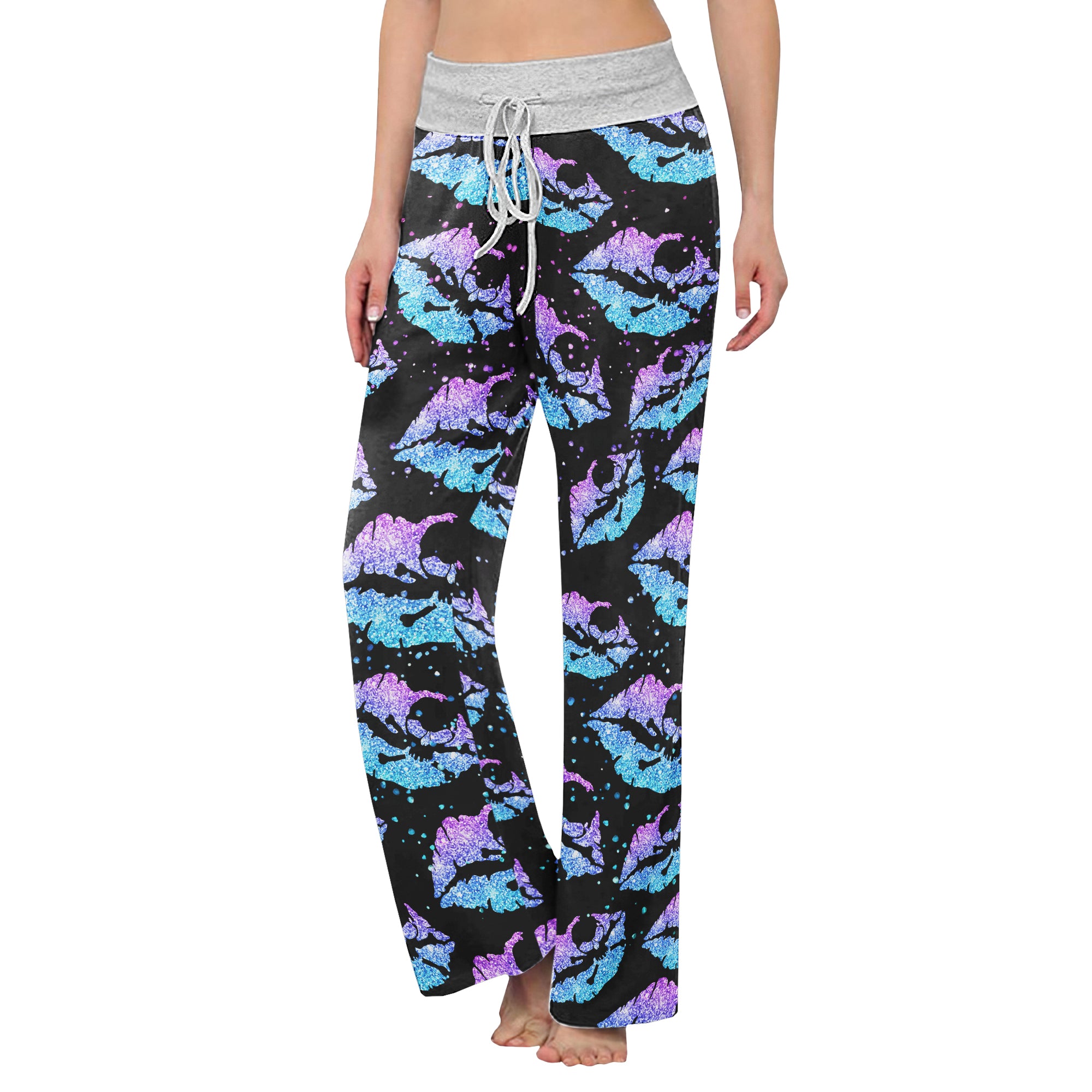 Gradient Twinkle Lip Skull Women's High-waisted Wide Leg Pants | Wonder Skull
