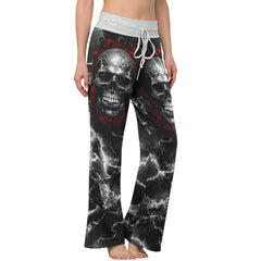 Skull Silver Thunder Art Women's High-waisted Wide Leg Pants | Wonder Skull