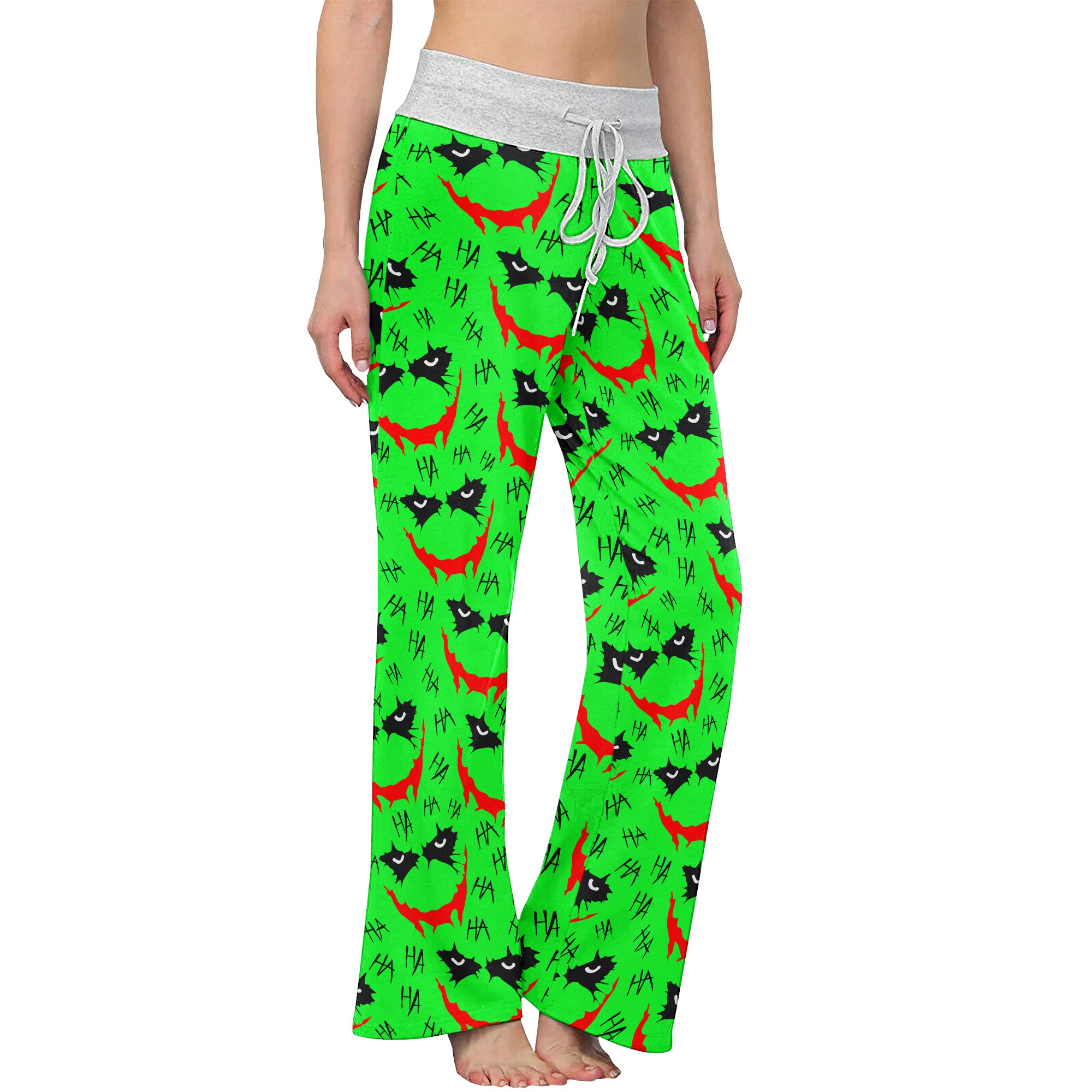 Green Smile Horror Women's High-waisted Wide Leg Pants | Wonder Skull