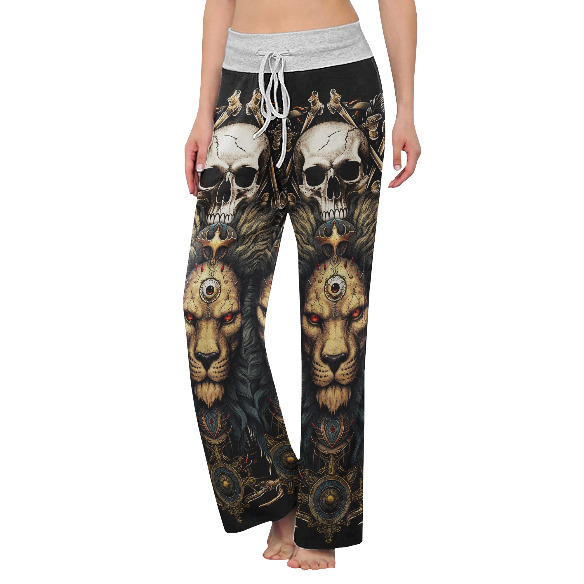Skull King Lion Art Women's High-waisted Wide Leg Pants | Wonder Skull
