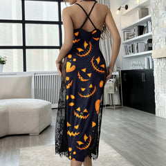 Orange Scary Skull Pattern Women's Lace Cami Sleepwear