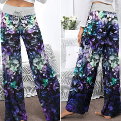 Abstract Skull Leaf Women's High-waisted Wide Leg Pants | Wonder Skull