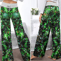 Green Filigree Skull Art Women's High-waisted Wide Leg Pants | Wonder Skull