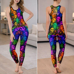 Neon Graffiti Skull Pattern Tanktop and Leggings