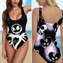 One Piece Bikini Skeleton Hearts Forever Print Swimwear