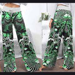 Green Nightmare Art Effect Women's High-waisted Wide Leg Pants | Wonder Skull