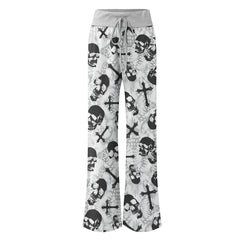 Grey Skull Cross Gothic Women's High-waisted Wide Leg Pants | Wonder Skull