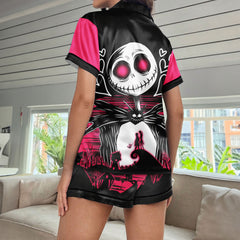 Pink Cartoon Art Women's Pajama Sets Top Sleeve & Short Bottom