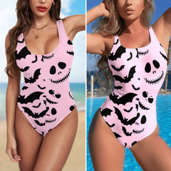 One Piece Bikini Bubblegum Bats & Bones Print Swimwear