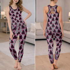 Pink Ghost Skull Pattern Tanktop and Legging