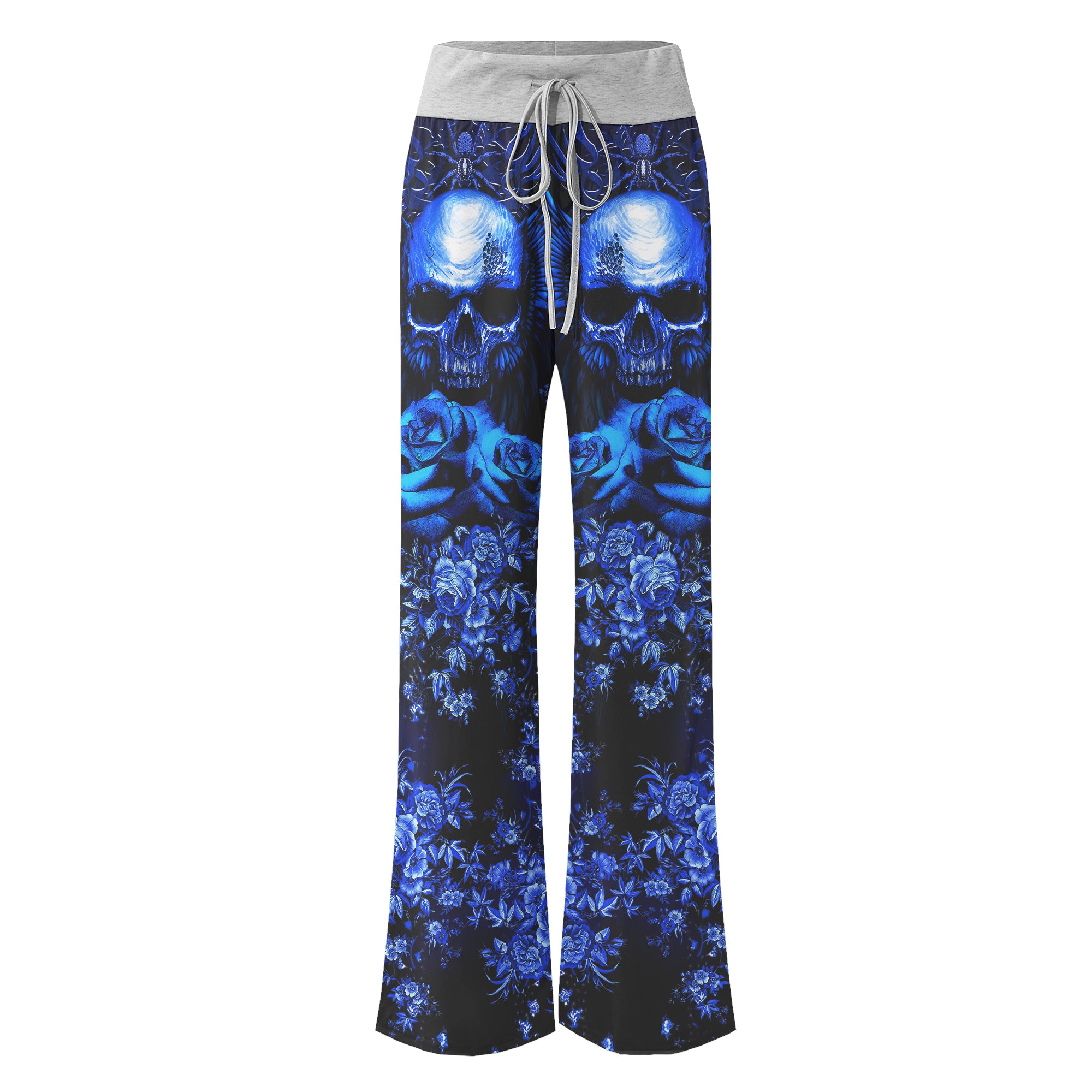 Dark Blue Skull Gothic Women's High-waisted Wide Leg Pants | Wonder Skull