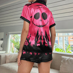 Pink Night Art Women's Pajama Sets Top Sleeve & Short Bottom