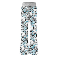 Blue Pastel Floral Skull Women's High-waisted Wide Leg Pants | Wonder Skull