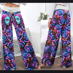 Nightmare Rose Art Women's High-waisted Wide Leg Pants | Wonder Skull