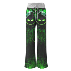 Dark Green Nightmare Theme Women's High-waisted Wide Leg Pants | Wonder Skull