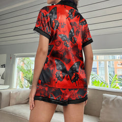 Butterfly Skull Red Pattern Women's Pajama Sets Top Sleeve & Short Bottom