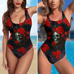 One Piece Bikini Blood Petals & Silent Skulls Print Swimwear