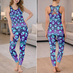 Static Wave Skull Pattern Tanktop and Leggings