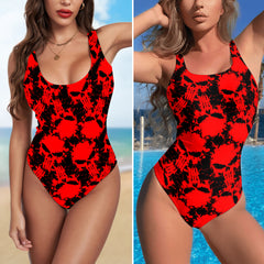 One Piece Bikini Red skull Brush Pattern Print Swimwear
