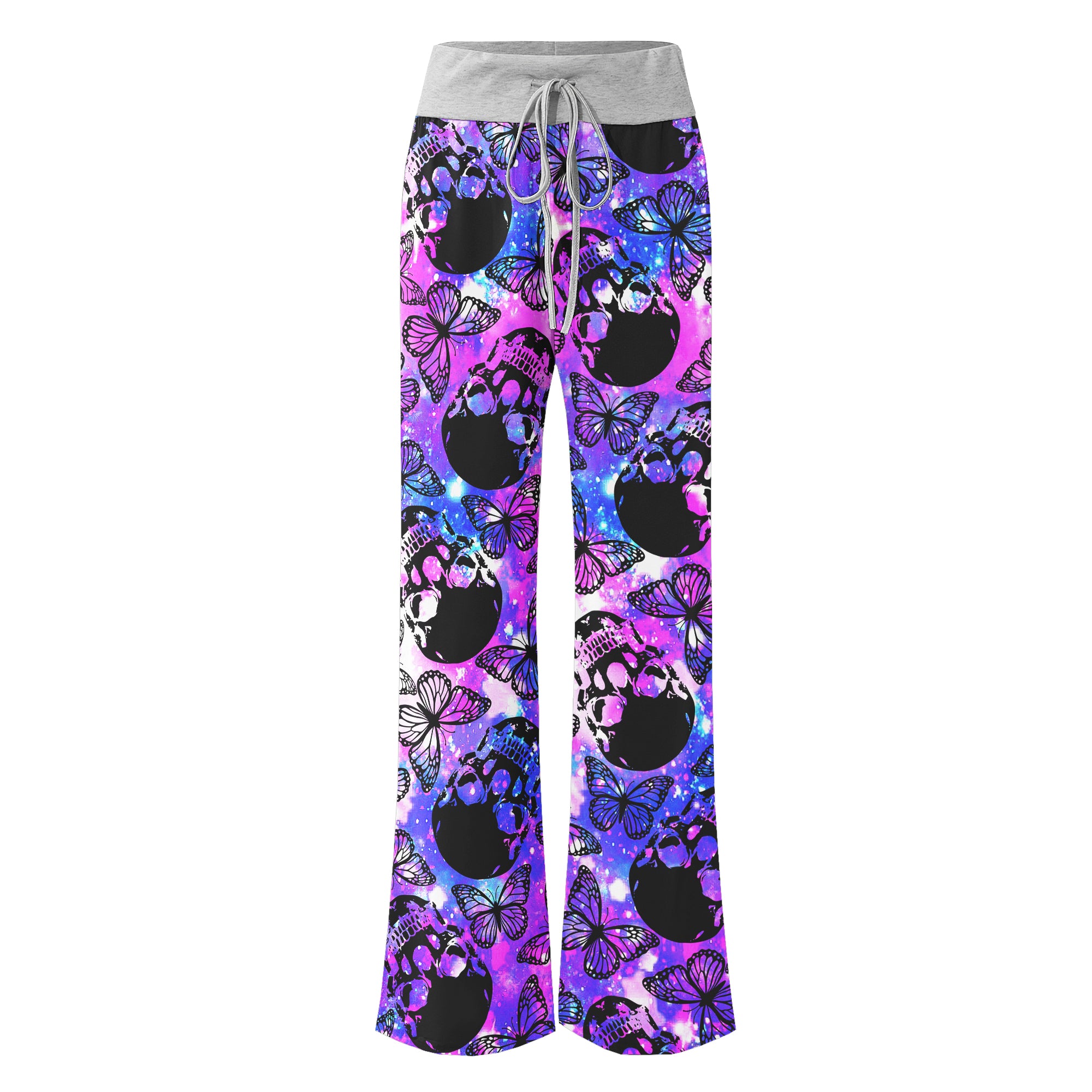 Purple Smoke Skull Butterfly Women's High-waisted Wide Leg Pants | Wonder Skull