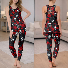 Filigree Skull Rose Pattern Tanktop and Leggings