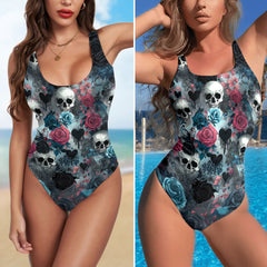 One Piece Bikini Cold Skull Kiss Garden Print Swimwear