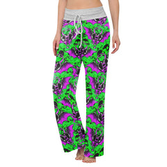 Green Skull Demon Heart Women's High-waisted Wide Leg Pants | Wonder Skull