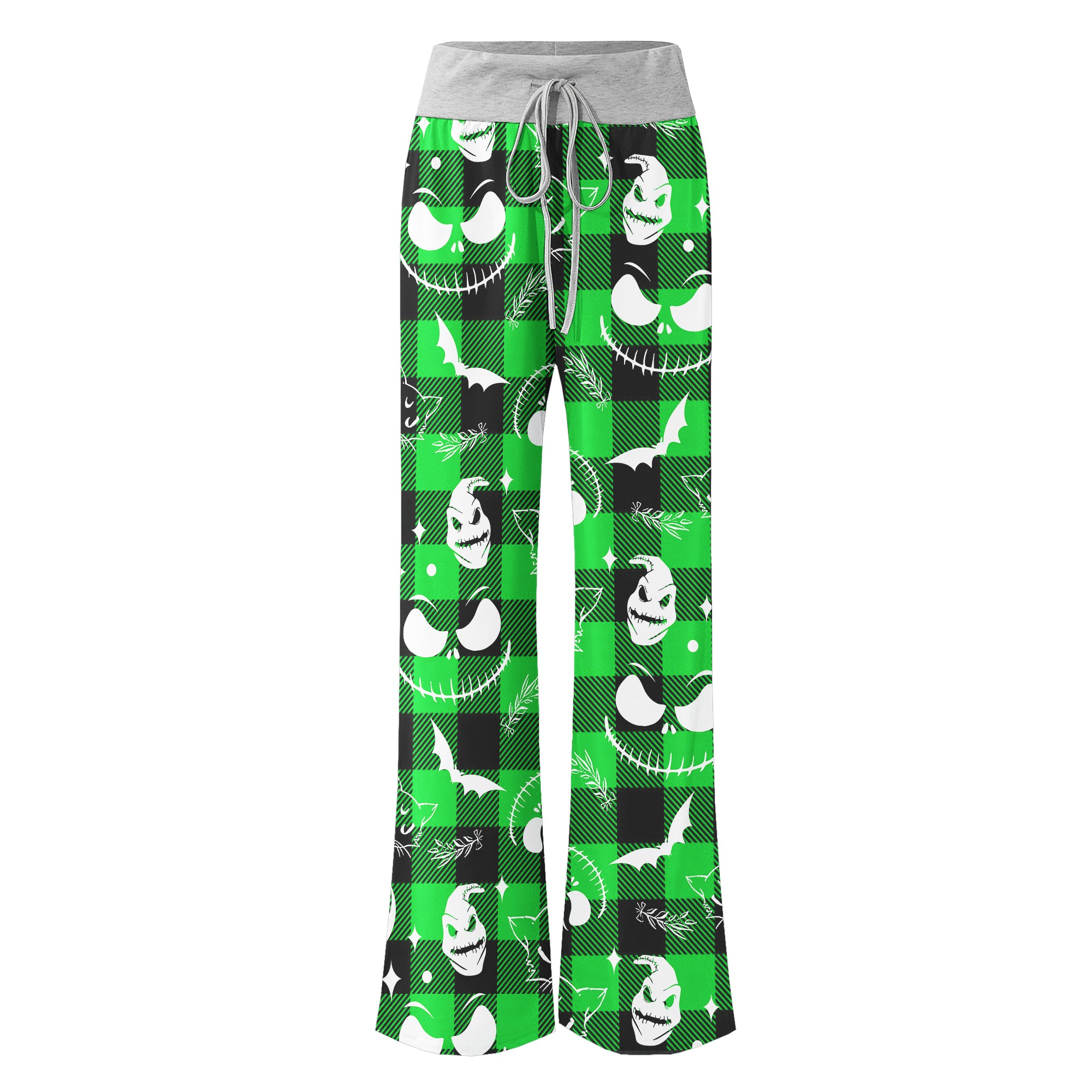 Green White Christmas Check Board Theme Women's High-waisted Wide Leg Pants | Wonder Skull