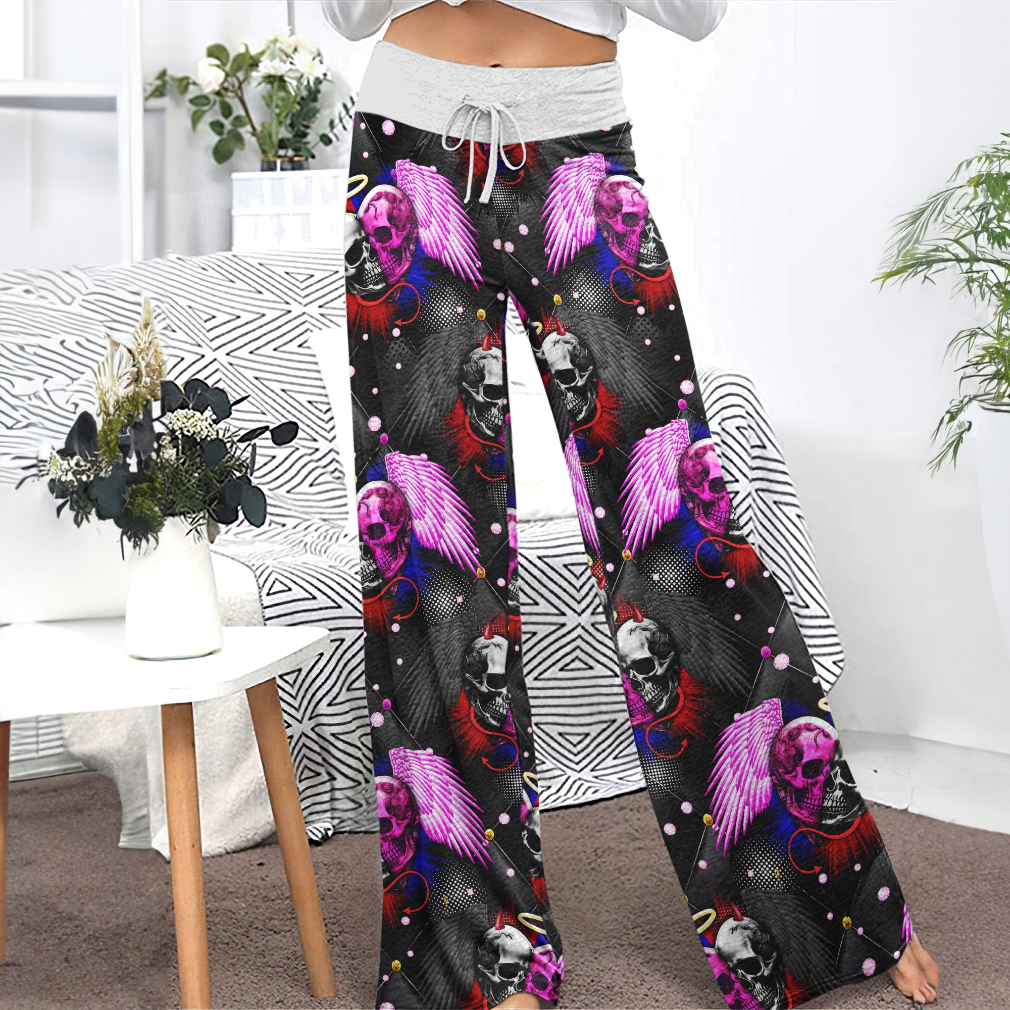 Skull Angels And Demons Women's High-waisted Wide Leg Pants | Wonder Skull
