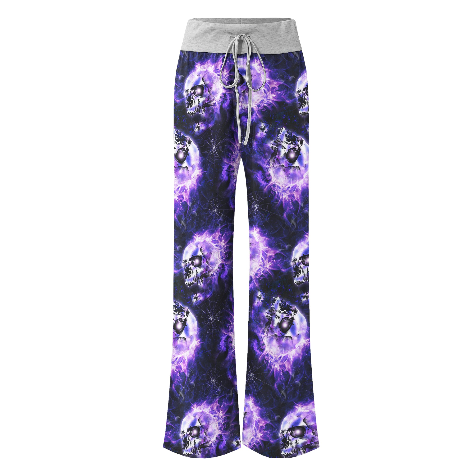 Skull Abstract Fire Purple Women's High-waisted Wide Leg Pants | Wonder Skull
