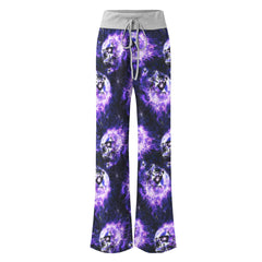 Skull Abstract Fire Purple Women's High-waisted Wide Leg Pants | Wonder Skull