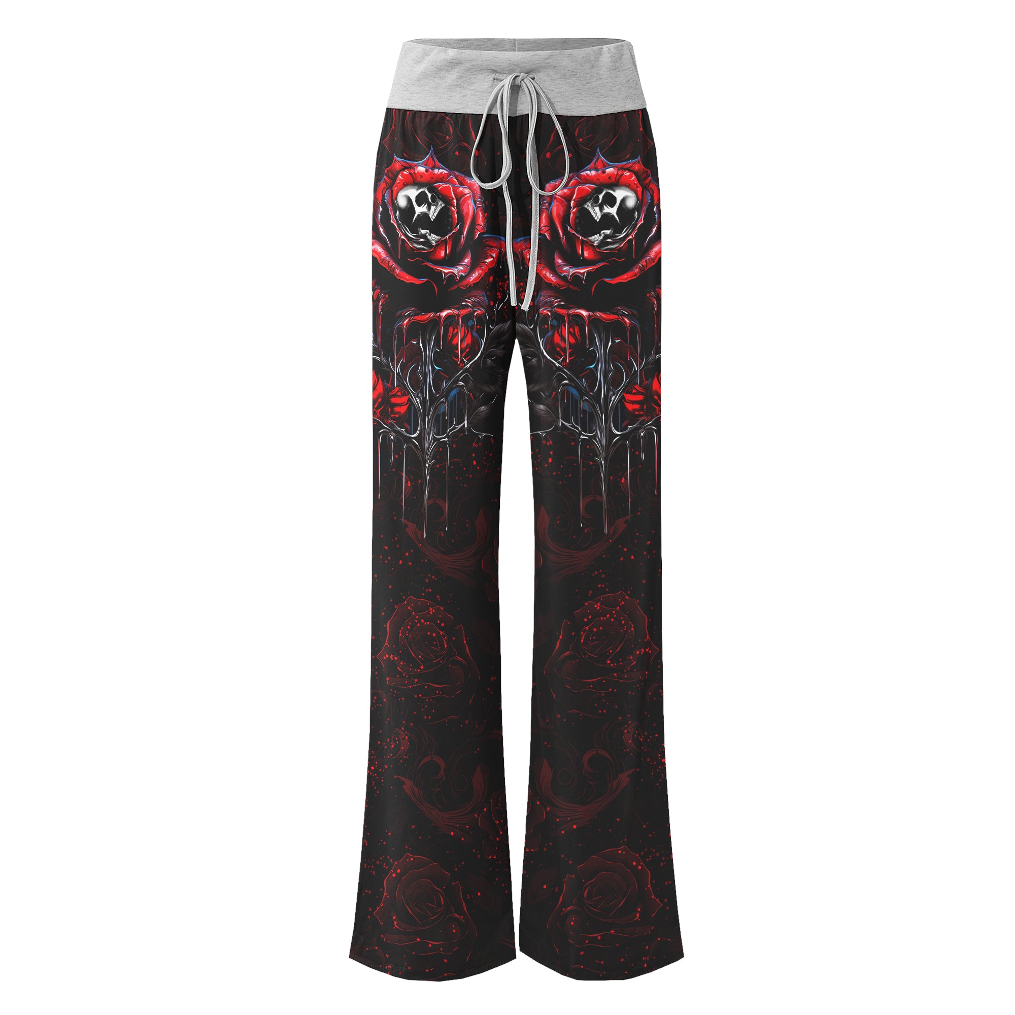 Rose Skull Silver Gothic Women's High-waisted Wide Leg Pants | Wonder SkullRose Skull Silver Gothic Women's High-waisted Wide Leg Pants | Wonder Skull