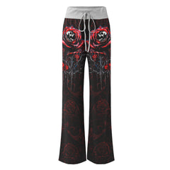 Rose Skull Silver Gothic Women's High-waisted Wide Leg Pants | Wonder SkullRose Skull Silver Gothic Women's High-waisted Wide Leg Pants | Wonder Skull